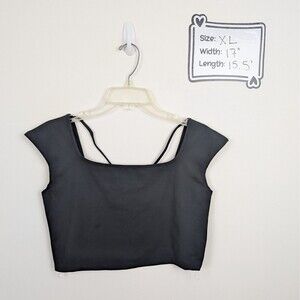 Wild Fable ButterBliss Crop Top Black Cap Sleeve Square Neck Cross Back XL